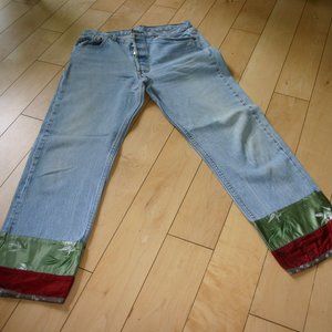 BELLA DAHL Distressed Jeans Size 32 Made in USA Silk Bohemian Bottom on Jeans